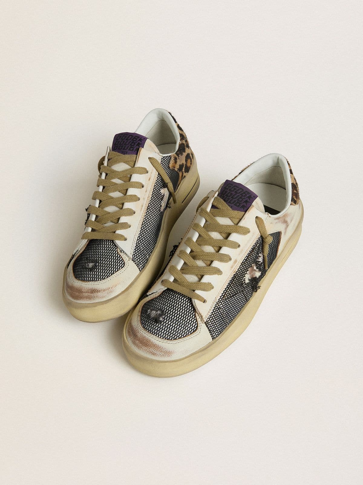 Women's Stardan in nappa and mesh with leopard-print pony skin heel tab