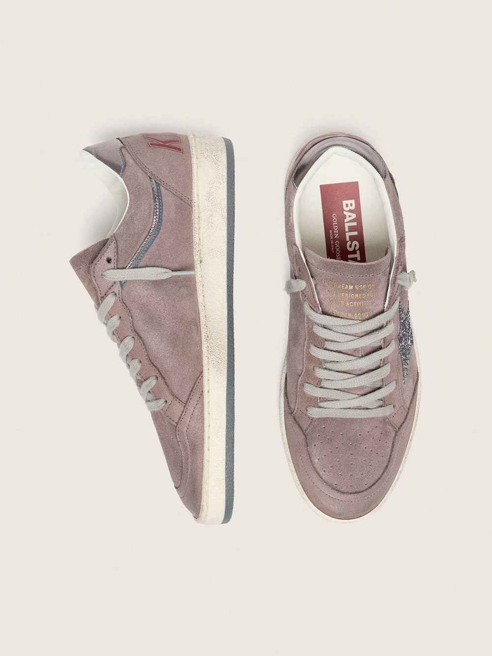 Women's Ball Star in lavender suede with silver glitter star and laminated leather heel tab