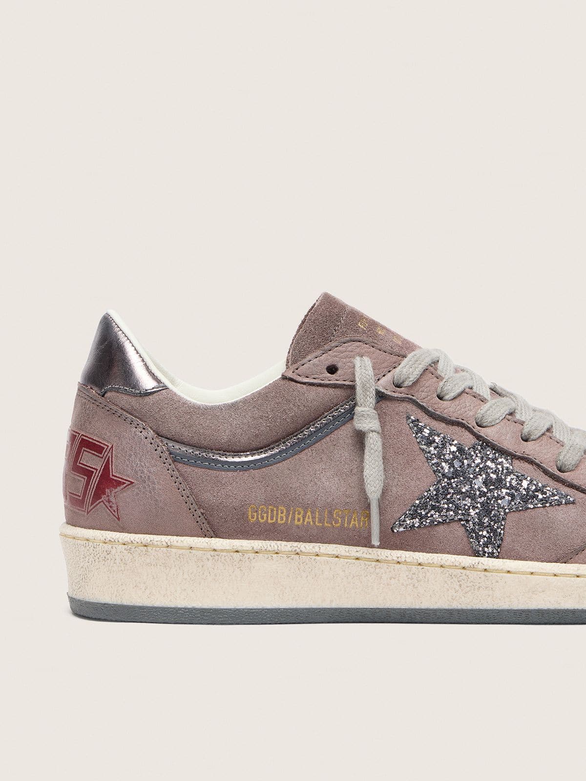 Women's Ball Star in lavender suede with silver glitter star and laminated leather heel tab