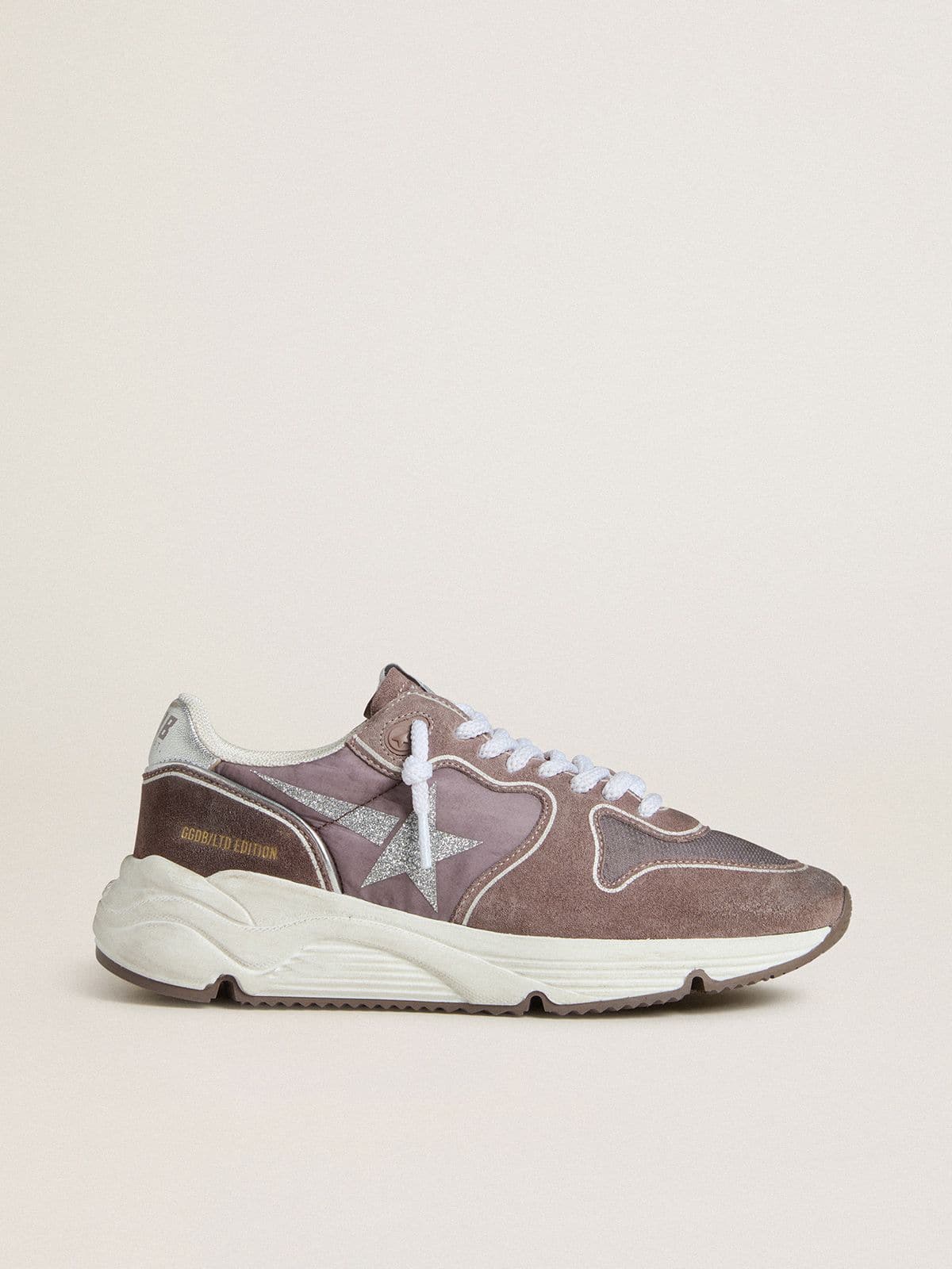 Women's Running Sole  in lavender nylon and suede with printed star and silver leather heel tab