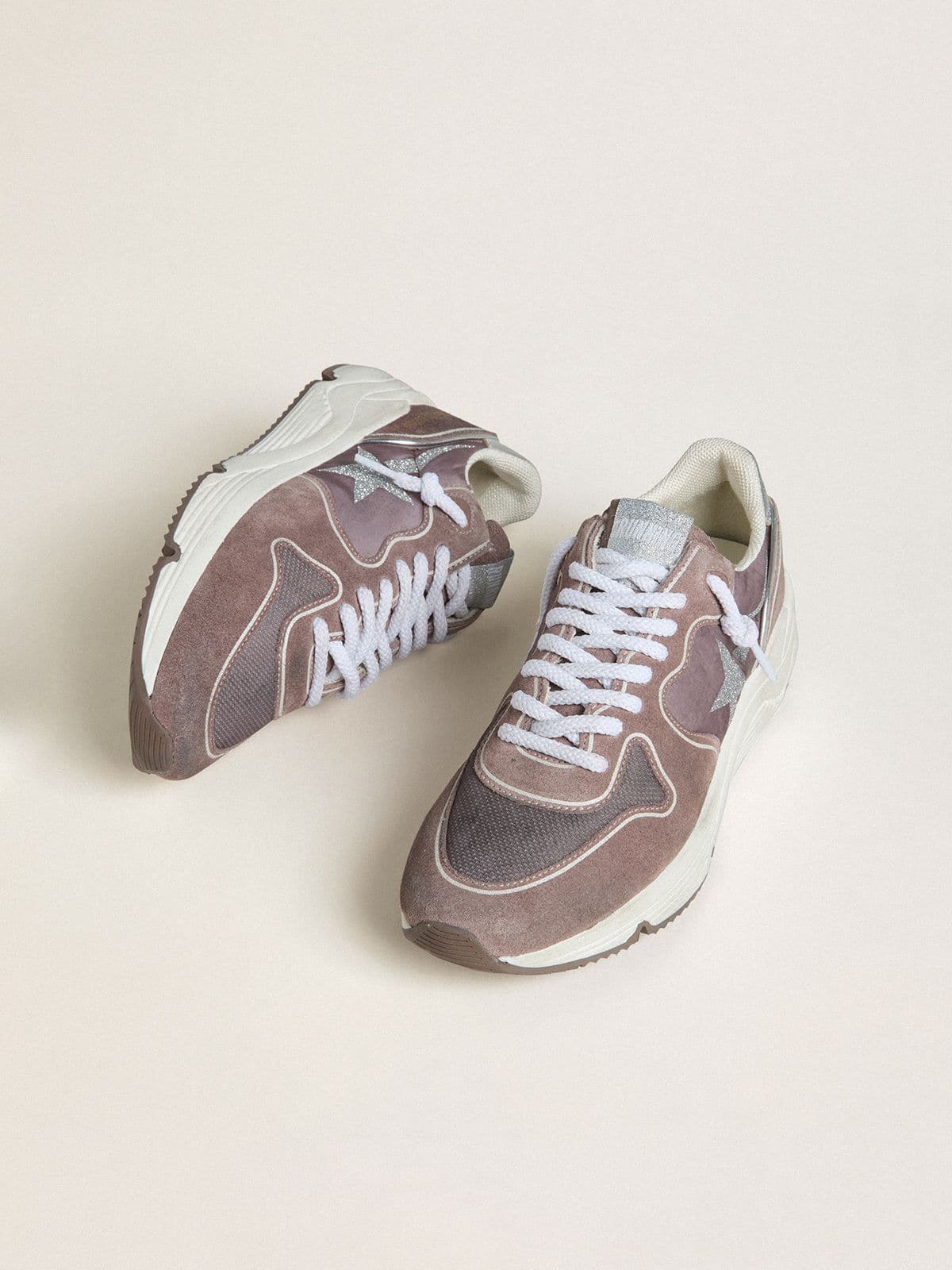 Women's Running Sole  in lavender nylon and suede with printed star and silver leather heel tab