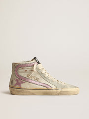 Slide  in beige with pink metallic leather star and flash