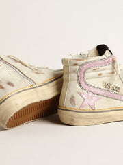 Slide  in beige with pink metallic leather star and flash