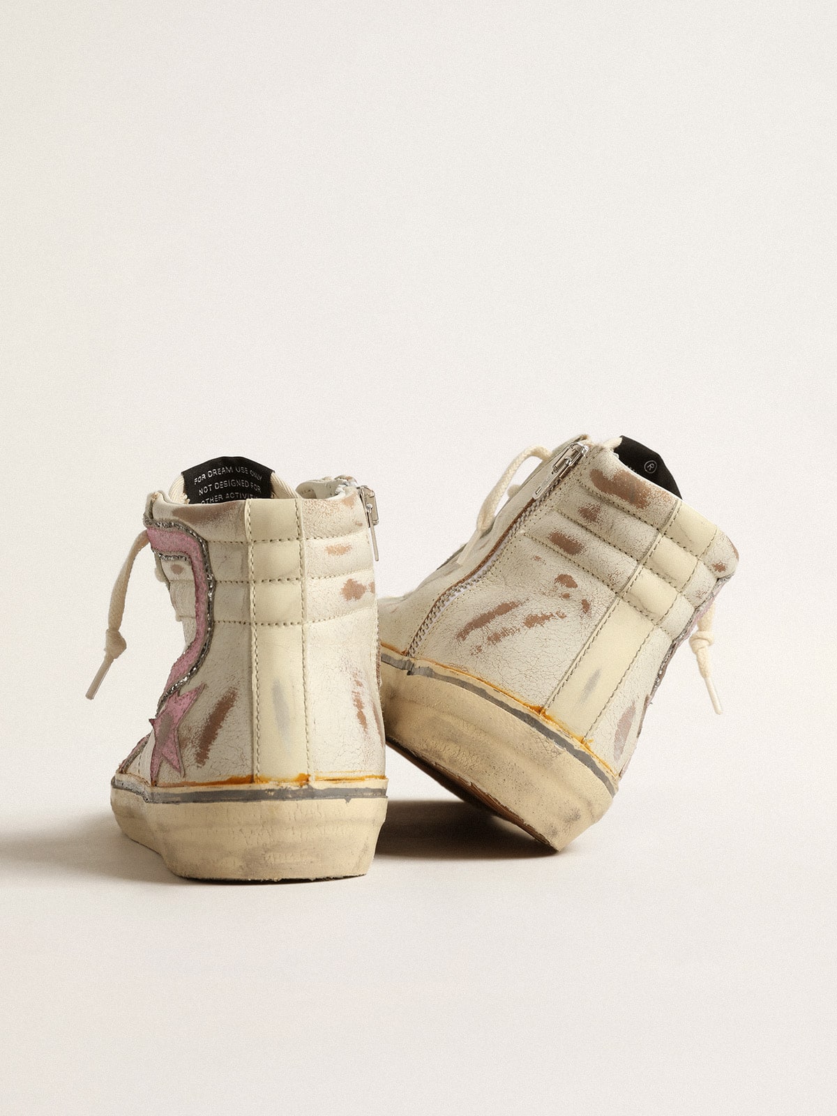 Slide  in beige with pink metallic leather star and flash