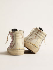 Slide  in beige with pink metallic leather star and flash