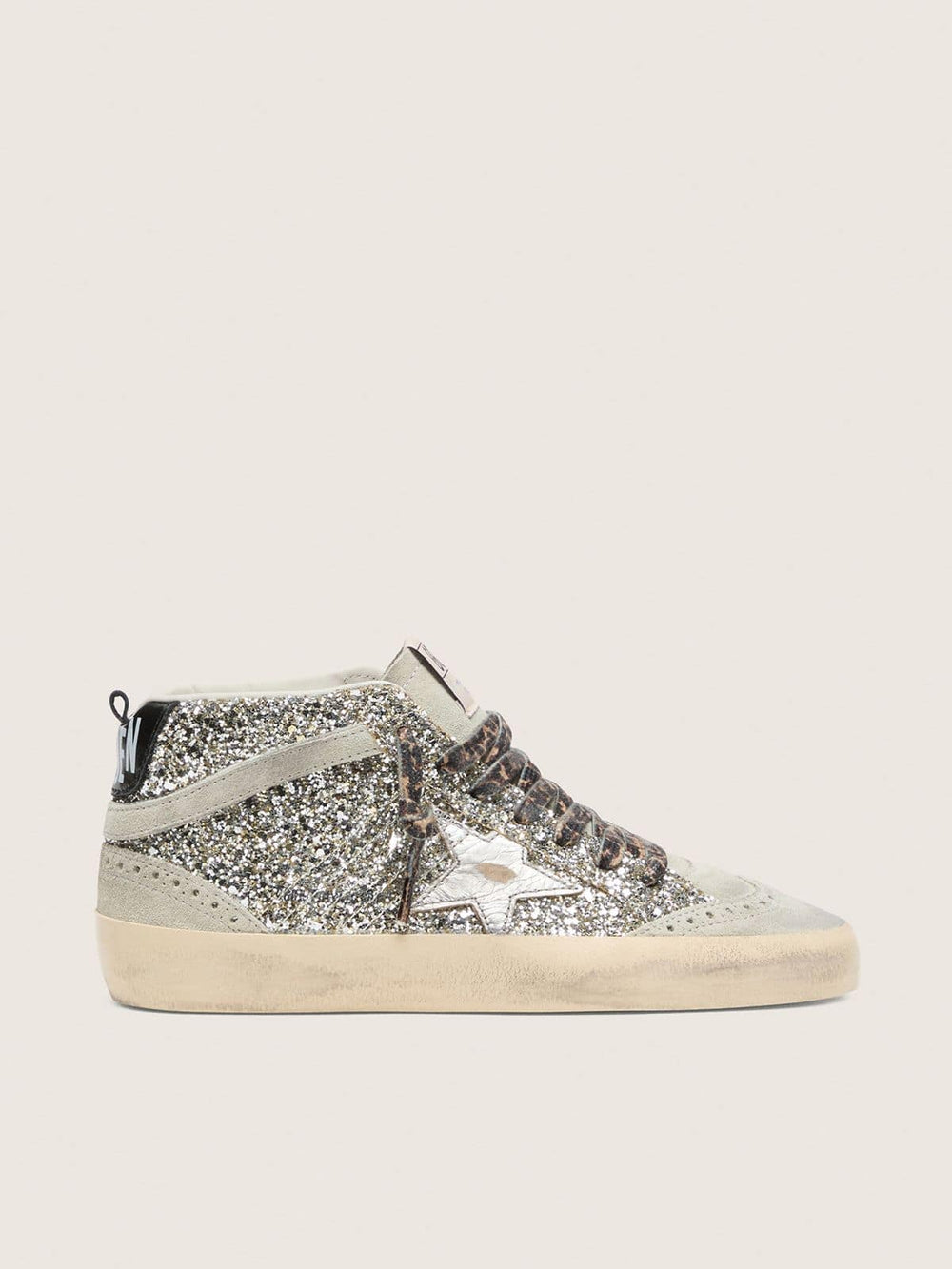 Mid Star  in silver glitter with silver metallic leather star