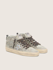 Mid Star  in silver glitter with silver metallic leather star
