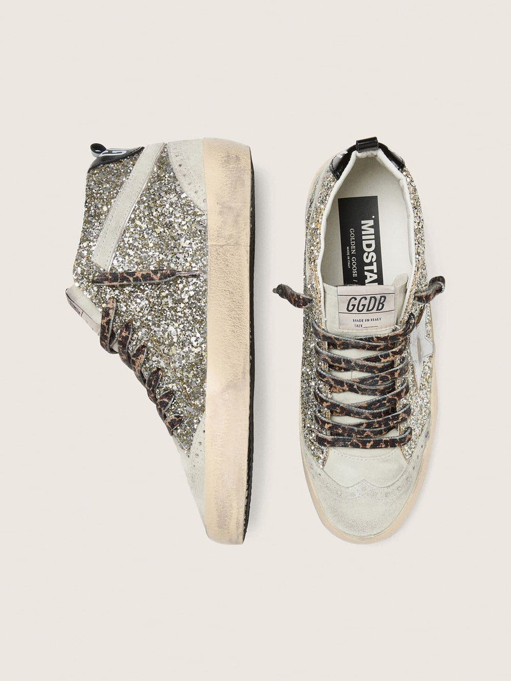 Mid Star  in silver glitter with silver metallic leather star