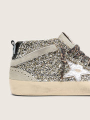 Mid Star  in silver glitter with silver metallic leather star
