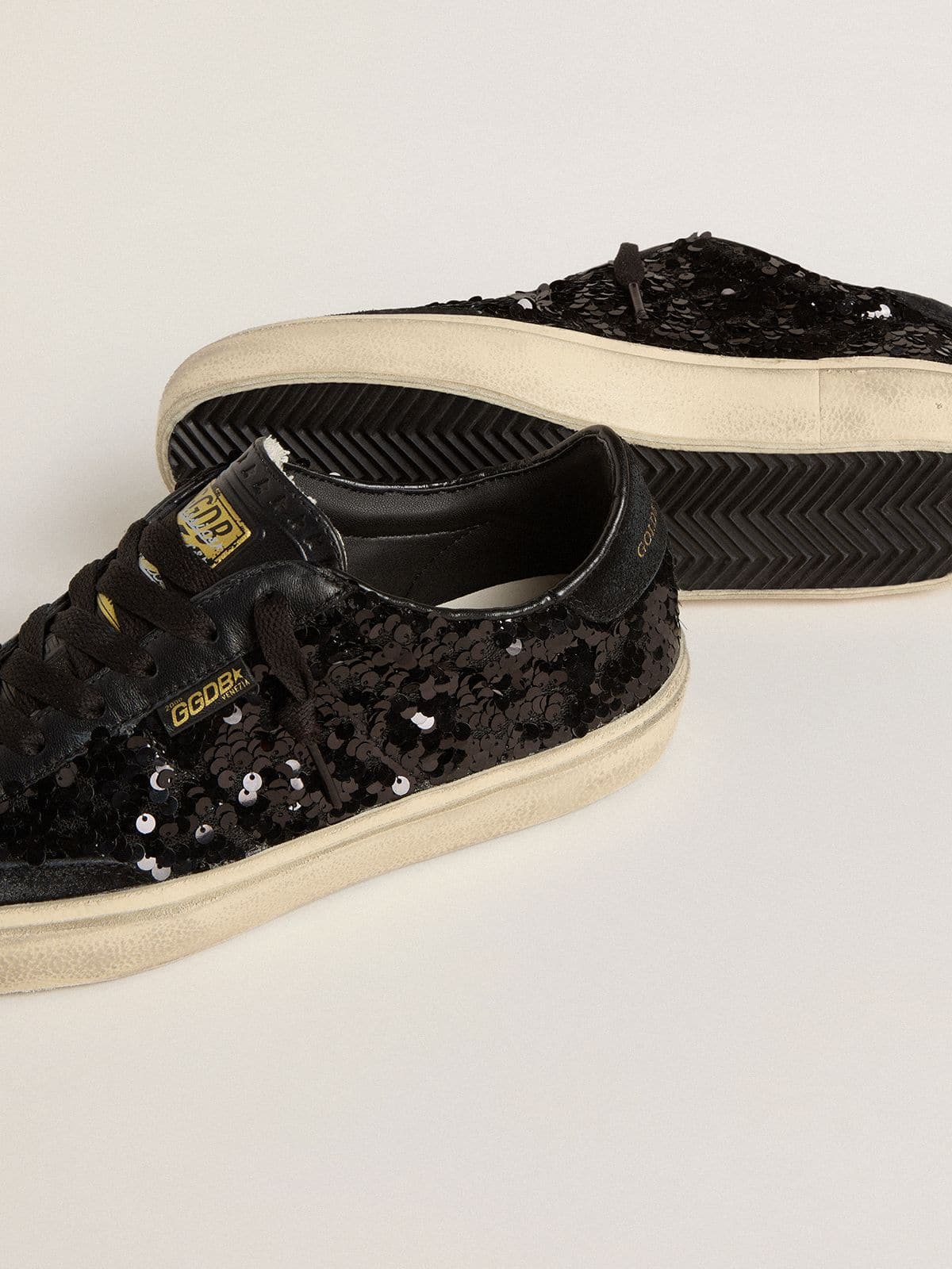 Women's Soul Star in black sequins with black suede heel tab