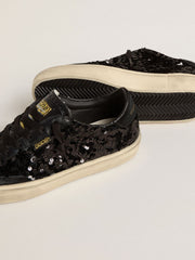 Women's Soul Star in black sequins with black suede heel tab