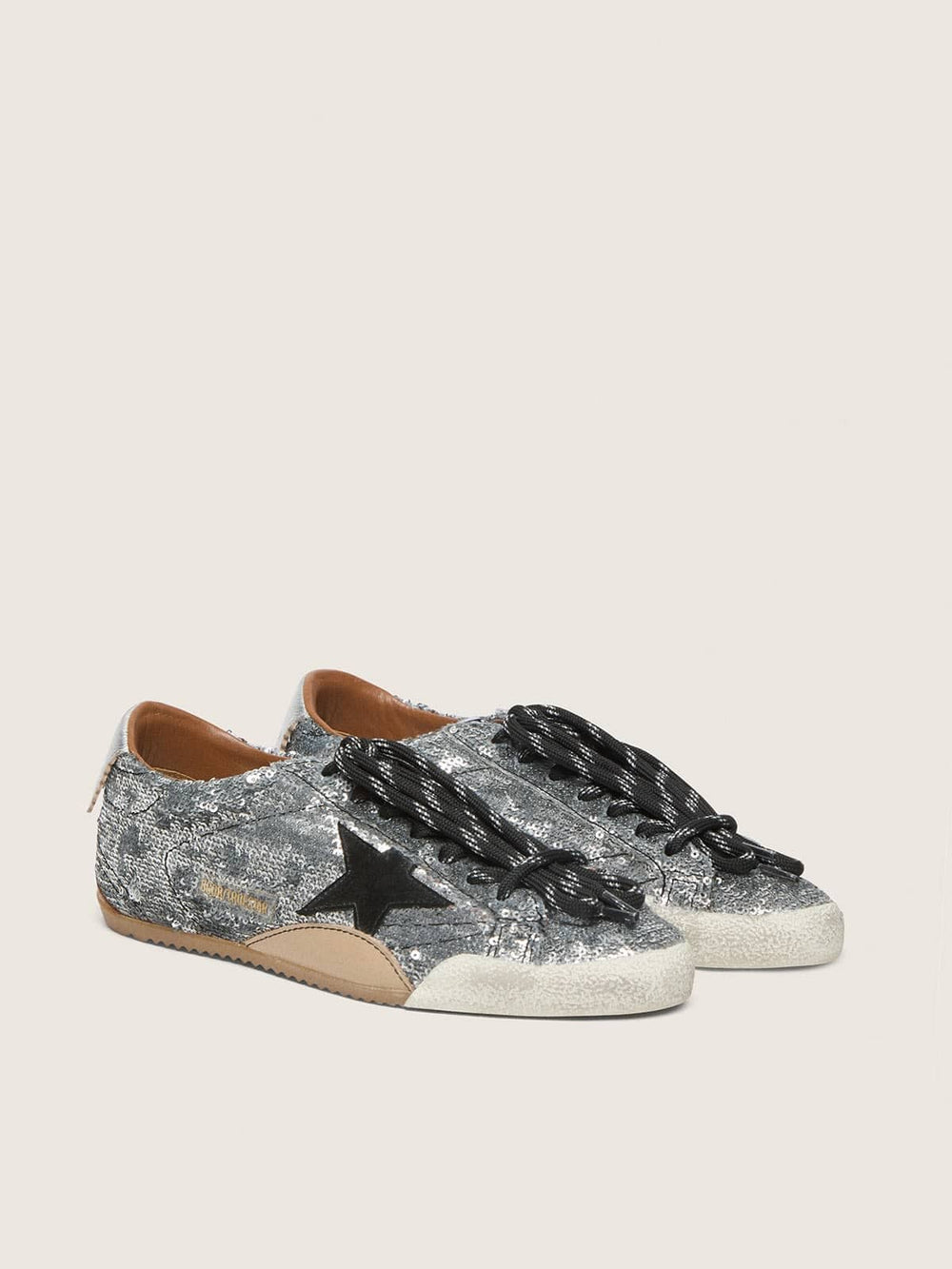 Women's True-Star in silver sequins with black star and silver leather heel tab