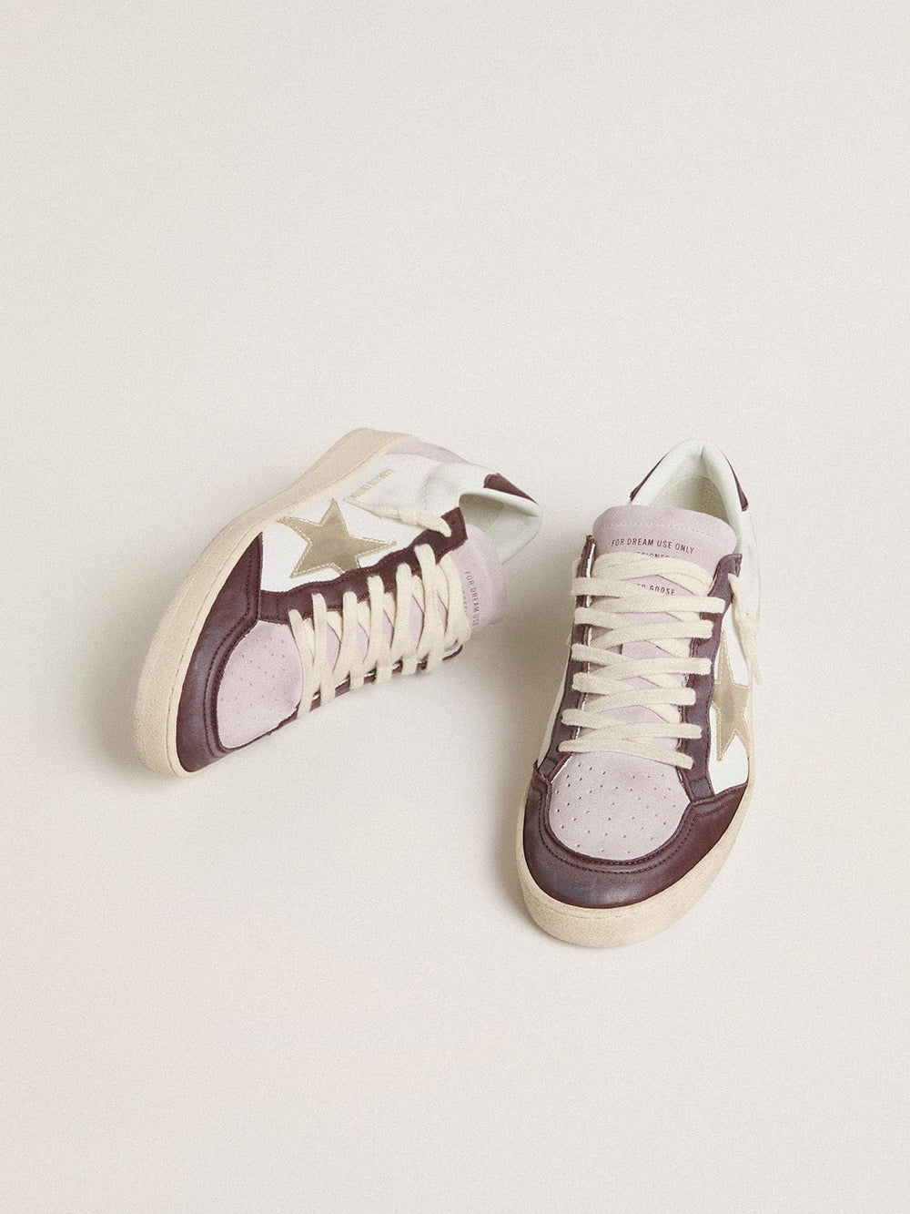 Women's Ball Star LTD in nappa with platinum foiled leather star and burgundy nubuck leather heel tab