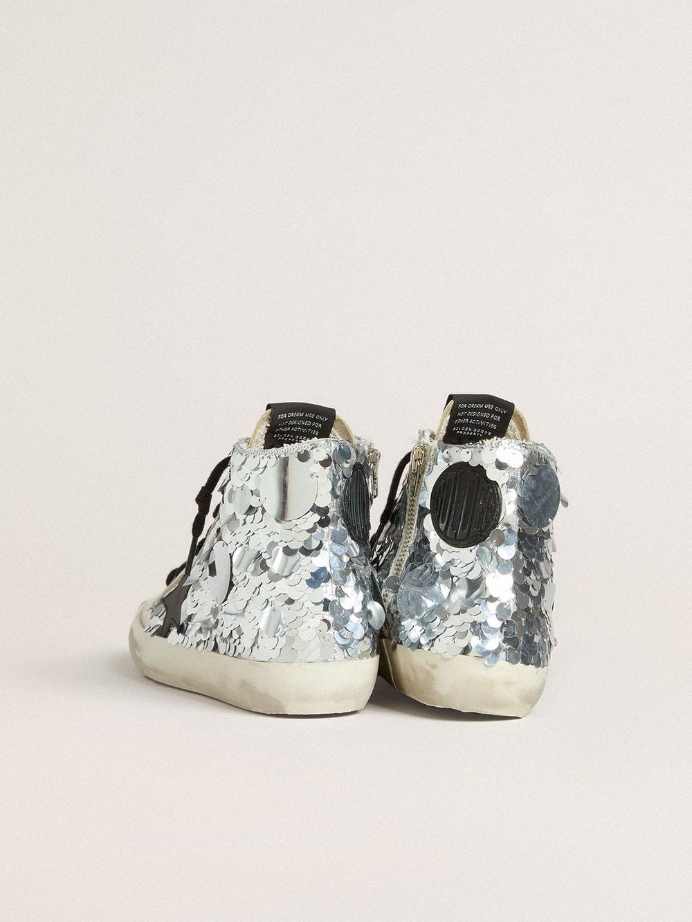 Women’s Francy in nylon with all-over silver sequins and black leather star