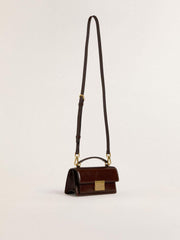 Small Venezia Bag in dark brown laminated leather with gold details