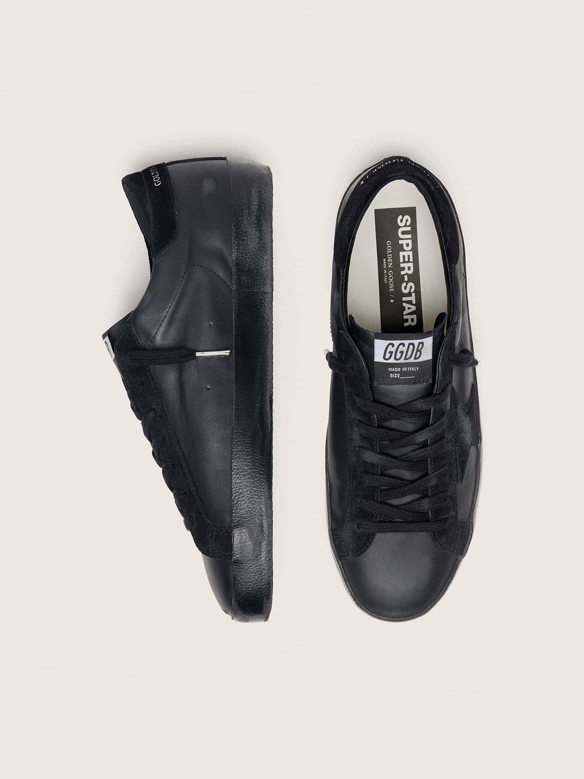 Women's Super-Star in black nappa with black suede star and heel tab