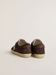 Women's Super-Star in brown suede with silver glitter star