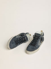 Women's Mid Star in petrol-blue suede with silver glitter star and cotton flash