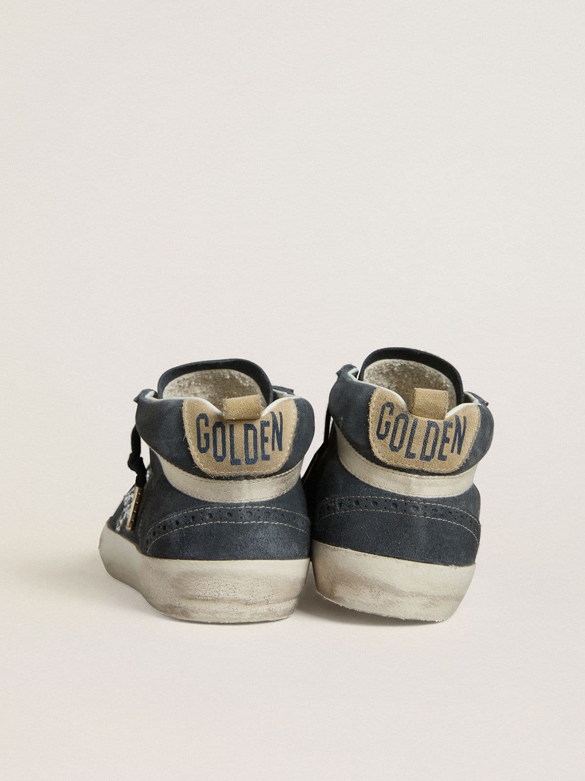 Women's Mid Star in petrol-blue suede with silver glitter star and cotton flash