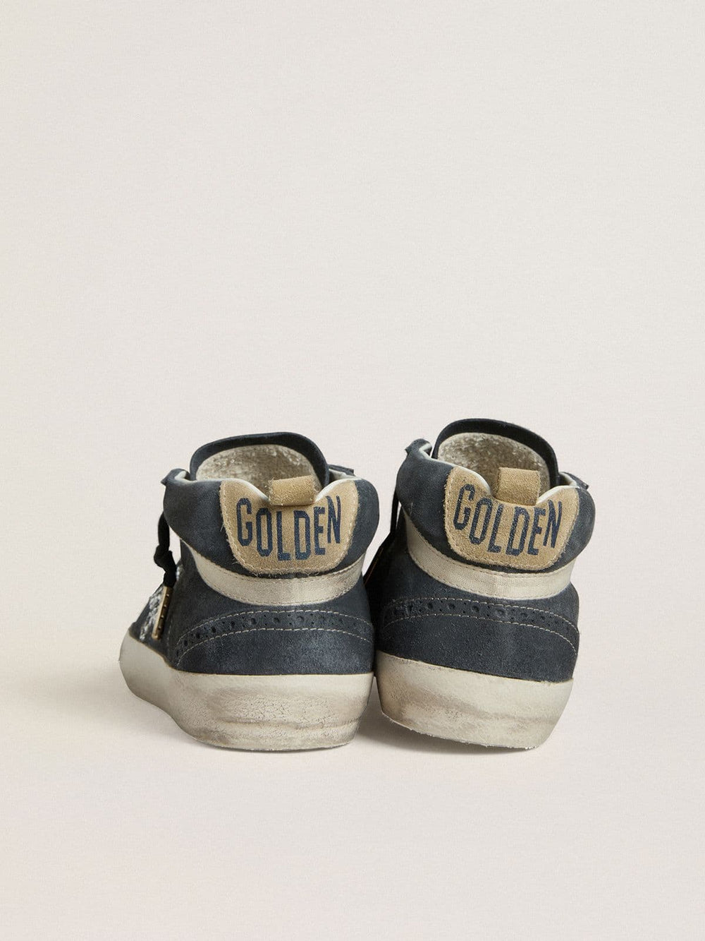 Women's Mid Star in petrol-blue suede with silver glitter star and cotton flash