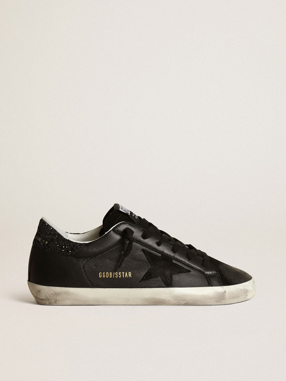 Women's Super-Star in black nappa with black star and glitter heel tab