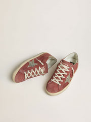 Women's Super-Star LTD in red suede with silver glitter star and laminated leather heel tab