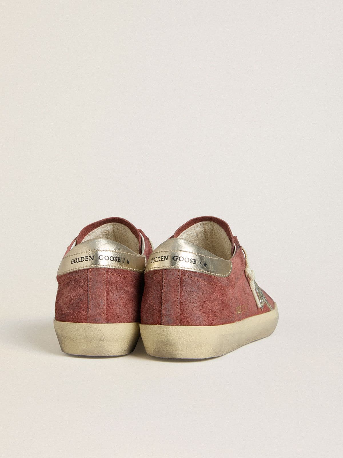 Women's Super-Star LTD in red suede with silver glitter star and laminated leather heel tab