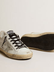 Women's white leather Super-Star with glittery heel tab