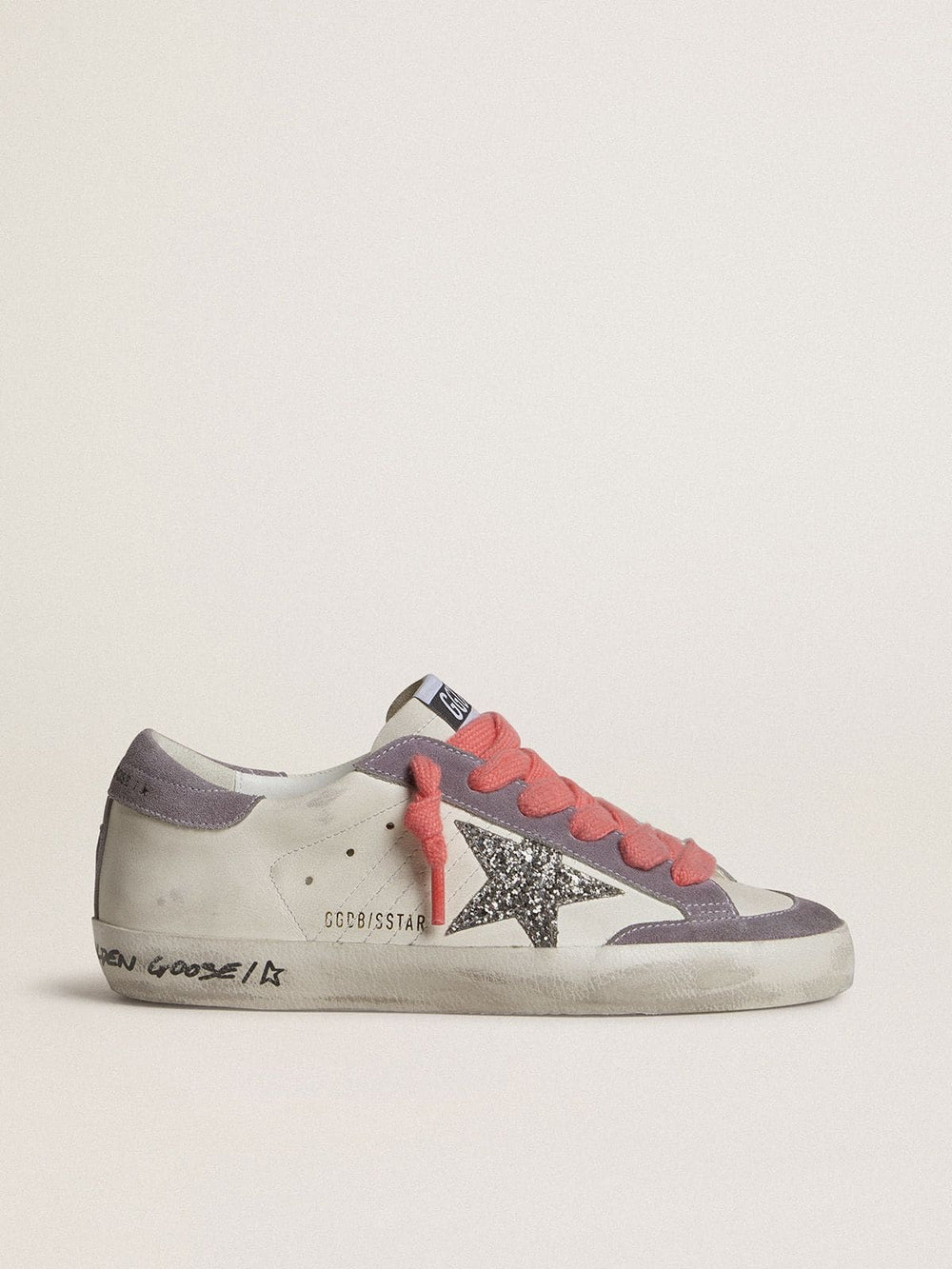 Women's Super-Star with silver glitter star and lilac suede heel tab