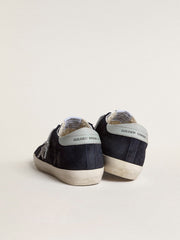 Women’s Super-Star in blue suede with silver glitter star and leather heel tab