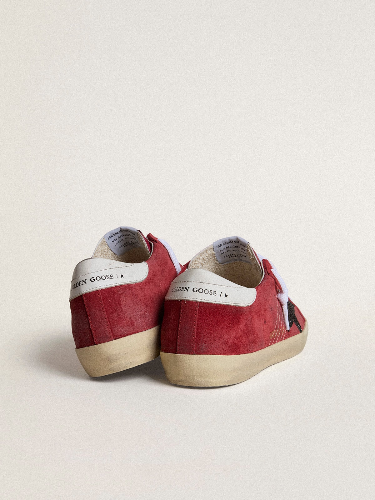 Women’s Super-Star in red suede with glitter star and white heel tab