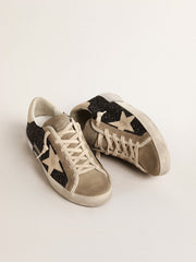 Super-Star in black glitter with cream star and suede inserts