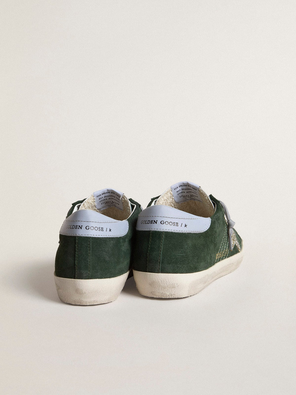 Women's Super-Star in green suede, silver glitter star and leather heel tab