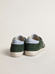 Women's Super-Star in green suede, silver glitter star and leather heel tab