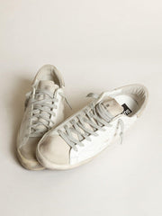 Women's Super-Star in white leather with perforated star and beige nubuck heel tab