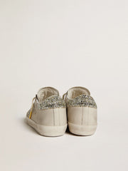 Women's Super-Star  in ivory nappa leather with platinum glitter star and heel tab
