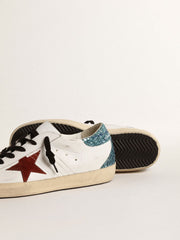 Women’s Super-Star with burgundy suede star and light blue glitter heel tab