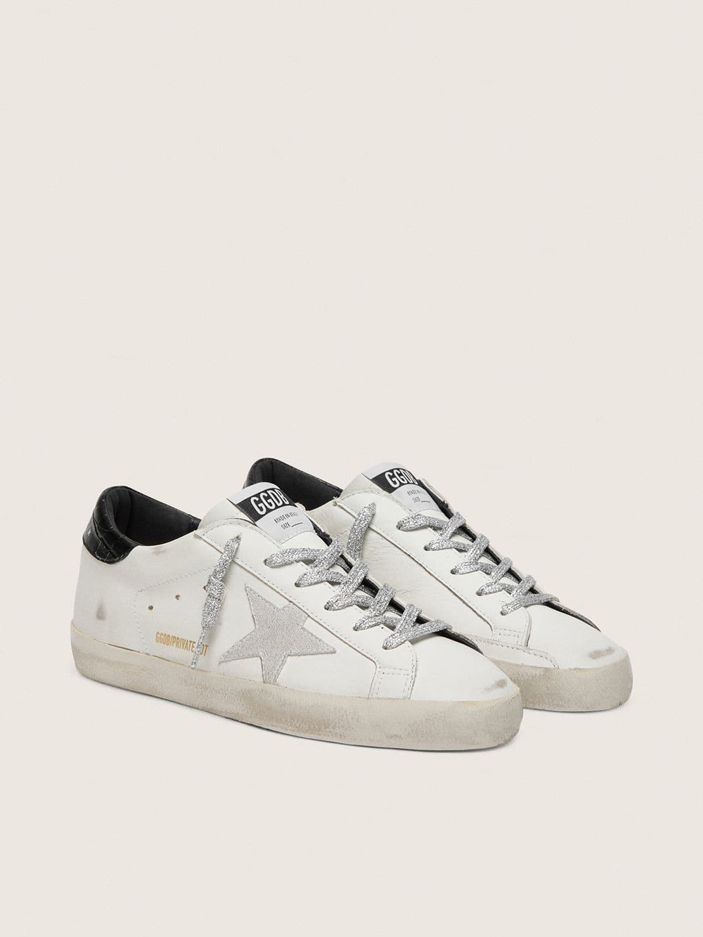 Women's Super-Star with white suede star and black croc-print leather heel tab