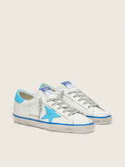 Women's Super-Star LTD in white leather with light blue leather star and heel tab