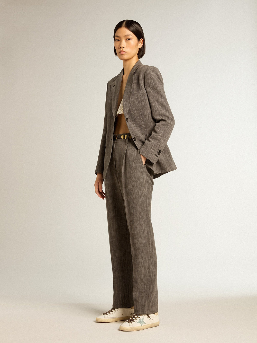 Women's Super-Star with gray glitter star and nude leather heel tab
