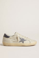 Super-Star  with cream-colored leather star with Swarovski crystals and blue leather heel tab with lizard print