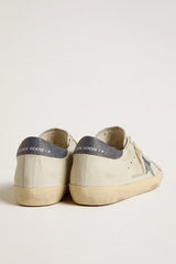 Super-Star  with cream-colored leather star with Swarovski crystals and blue leather heel tab with lizard print