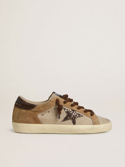 Women's Super-Star in beige and brown suede with brown glitter star