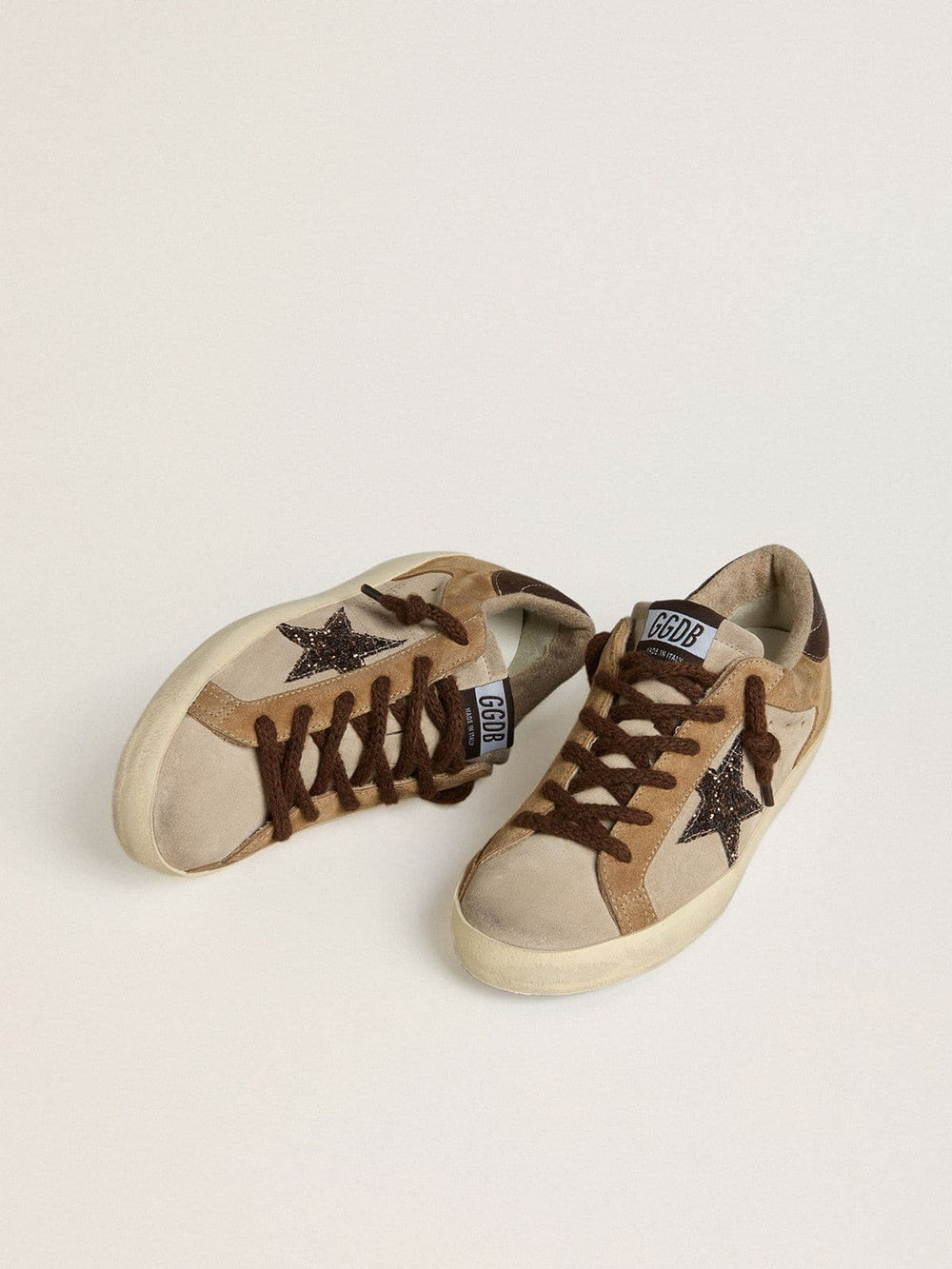 Women's Super-Star in beige and brown suede with brown glitter star