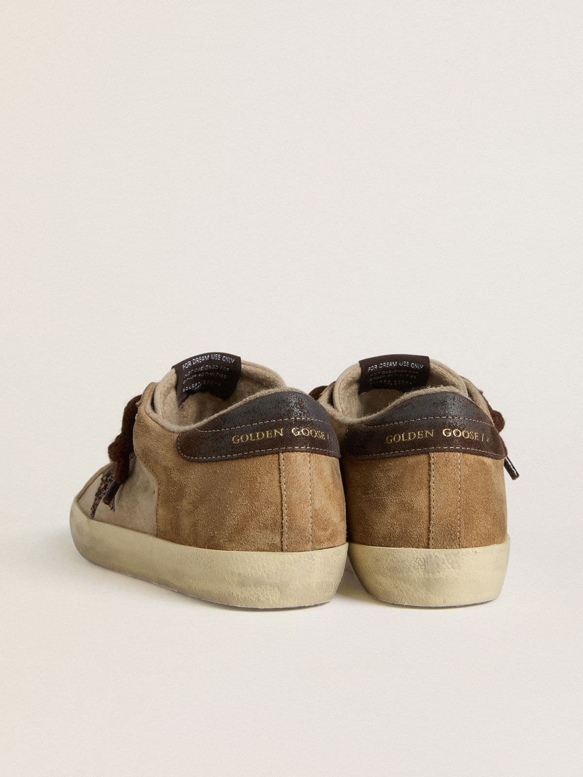 Women's Super-Star in beige and brown suede with brown glitter star