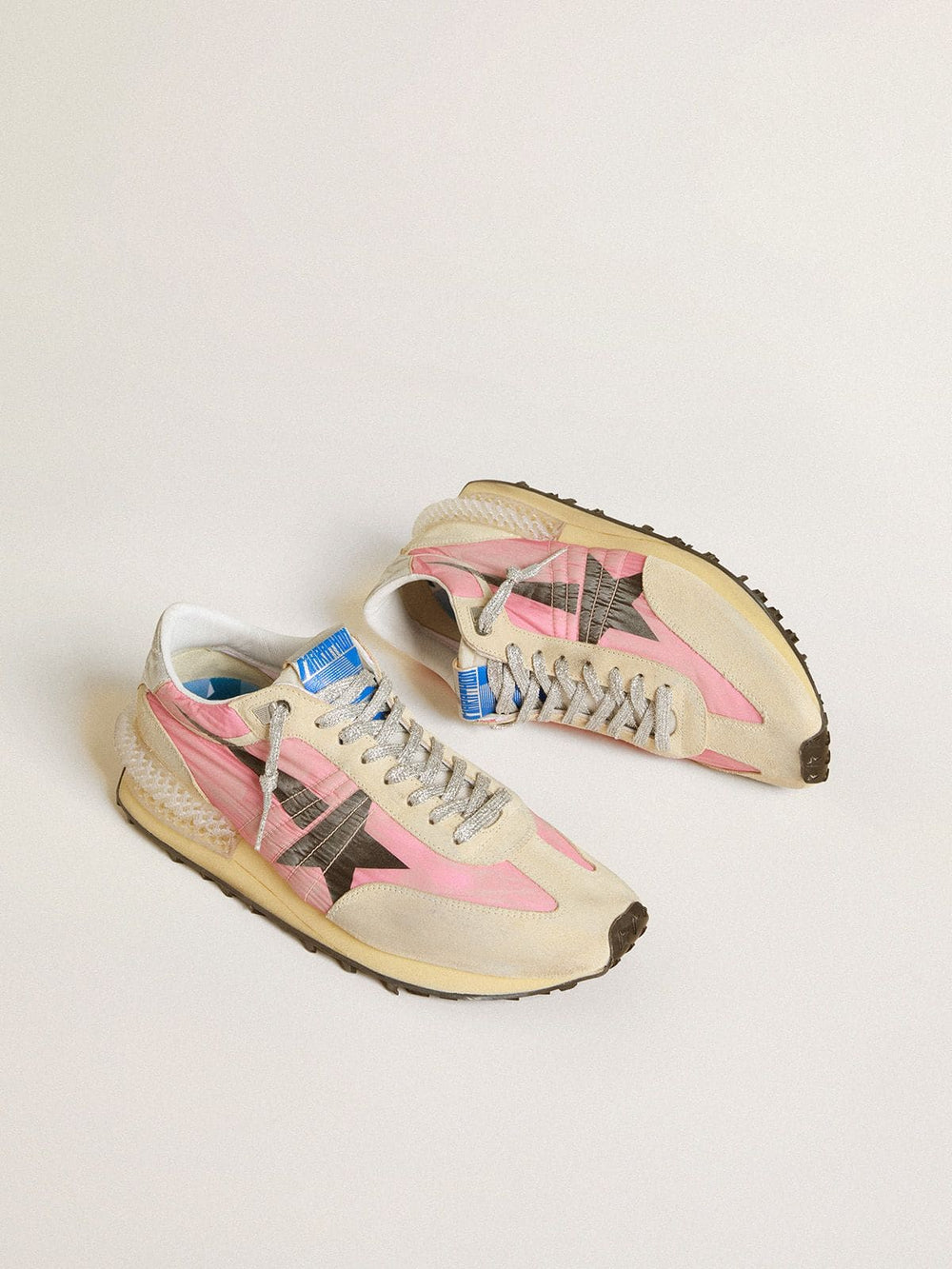 Women's Marathon in pink nylon and beige suede with black printed star