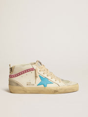 Women's Mid Star in leather with light blue star and fuchsia suede flash with platinum studs