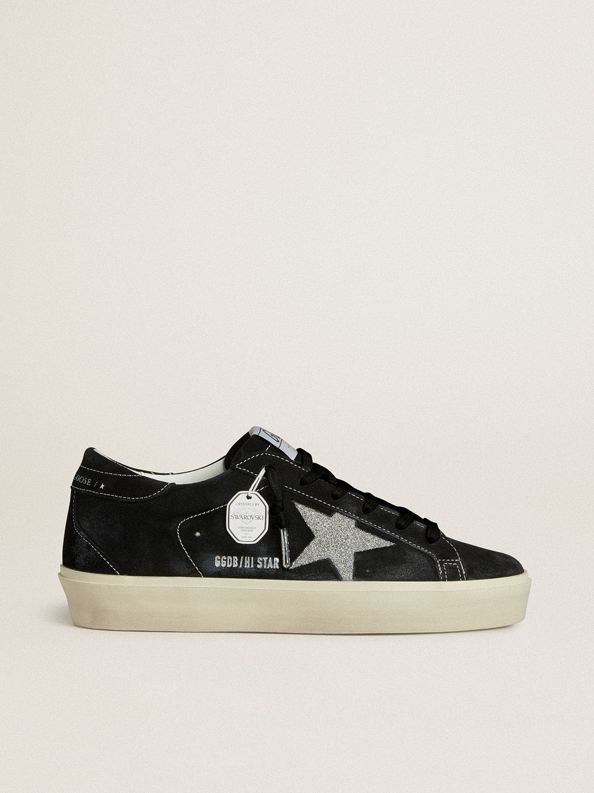 Women's Hi Star in black suede with silver Swarovski crystal star