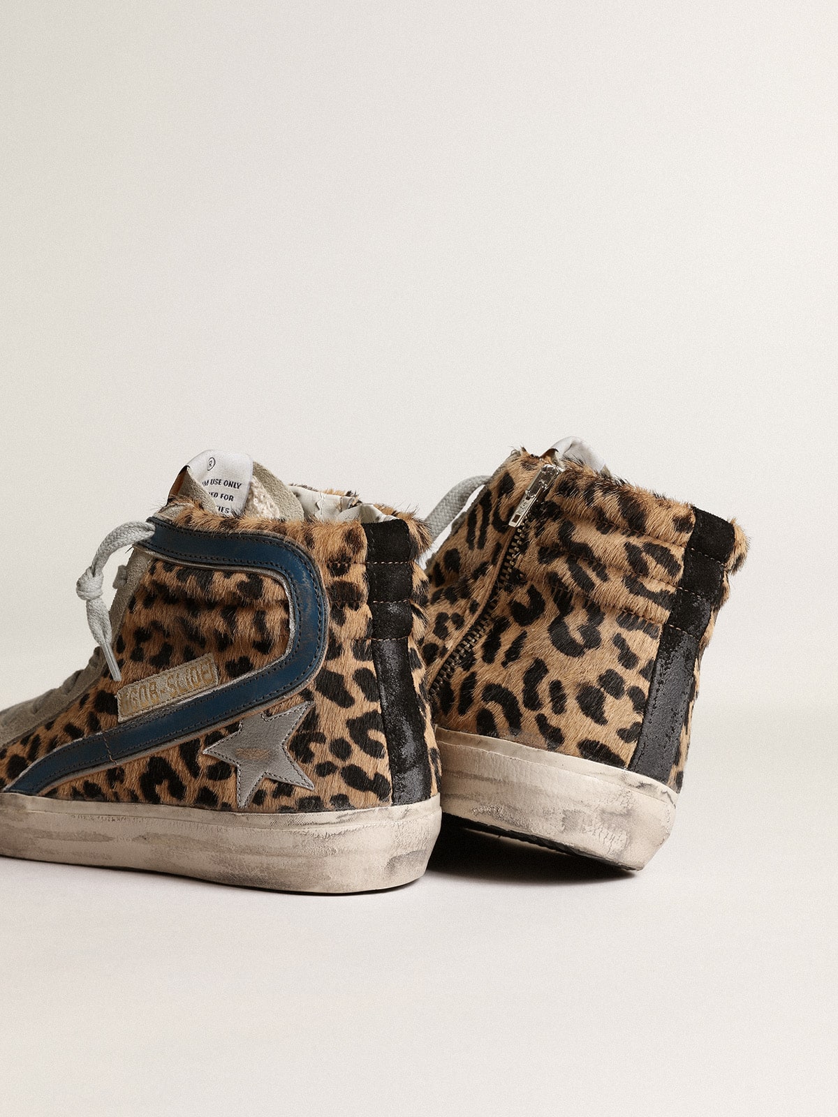 Women's Slide in leopard print pony skin with silver leather star
