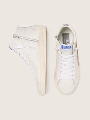 Women's Slide in white leather with silver glitter star and pink leather flash